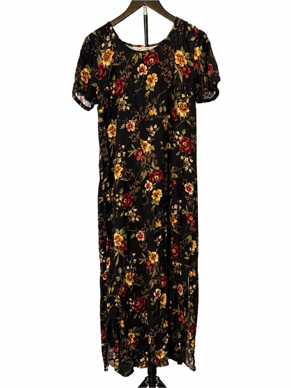 Studio Ease Black Floral Rayon Maxi Dress | Size 12